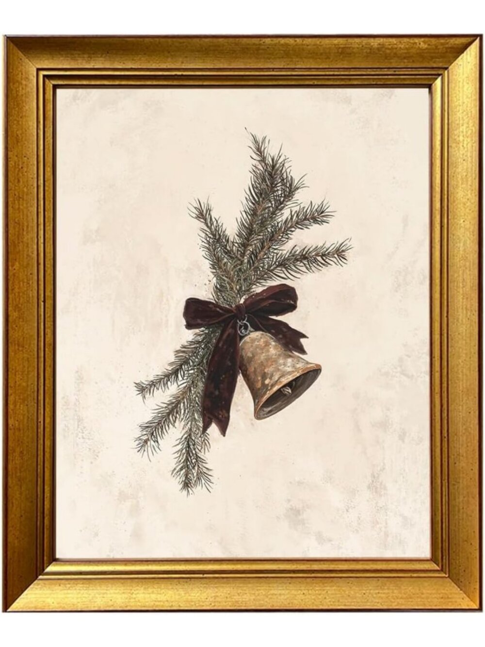 Rustic Vintage Christmas Bell Canvas Print - Winter Wall Art with Pine Branch